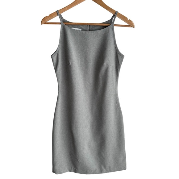 Vintage 90s Y2K Grey Minimalist Sheath Dress XS Halter Mini Short Capsule Canada - Picture 2 of 14